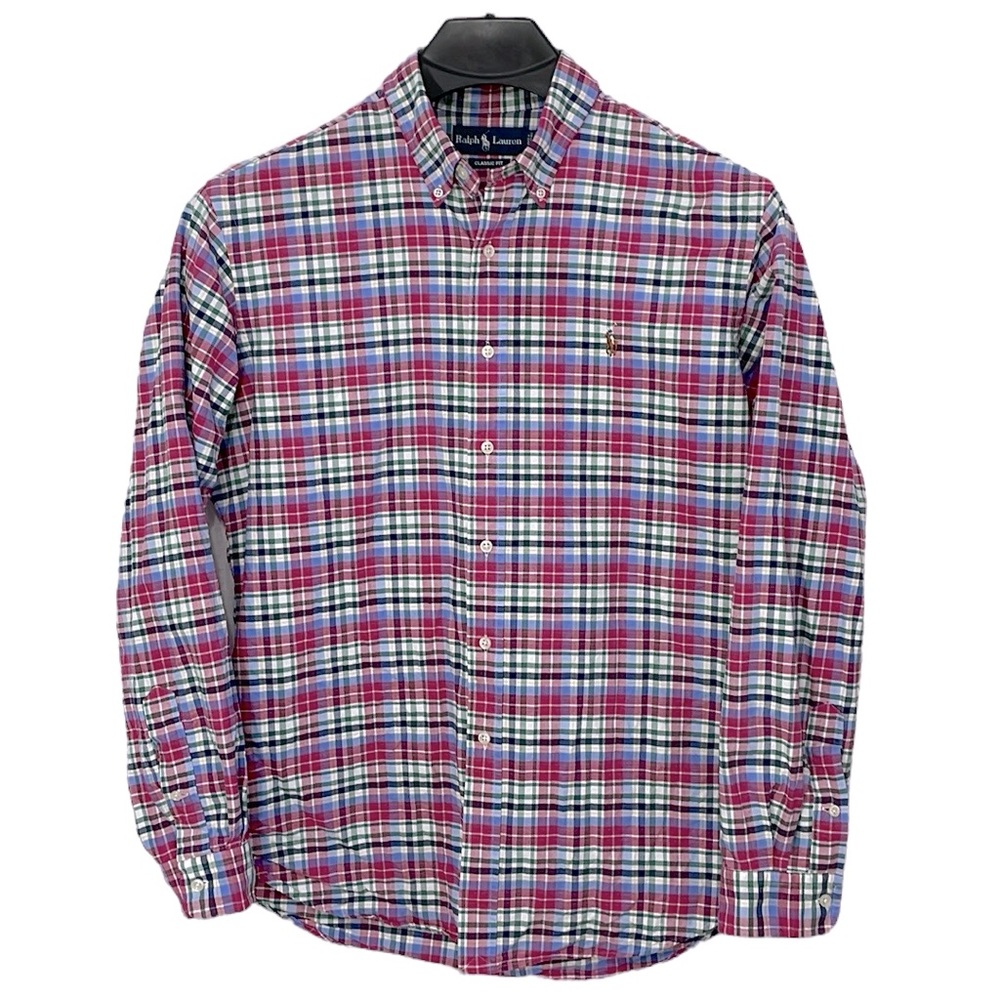 Vintage Ralph Lauren men’s Medium red, blue, green and white plaid shirt. EUC‎